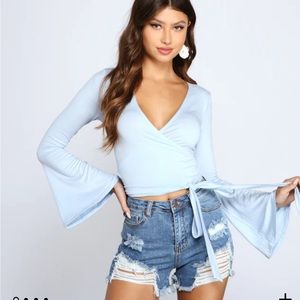 Light Blue Wrap Front Top